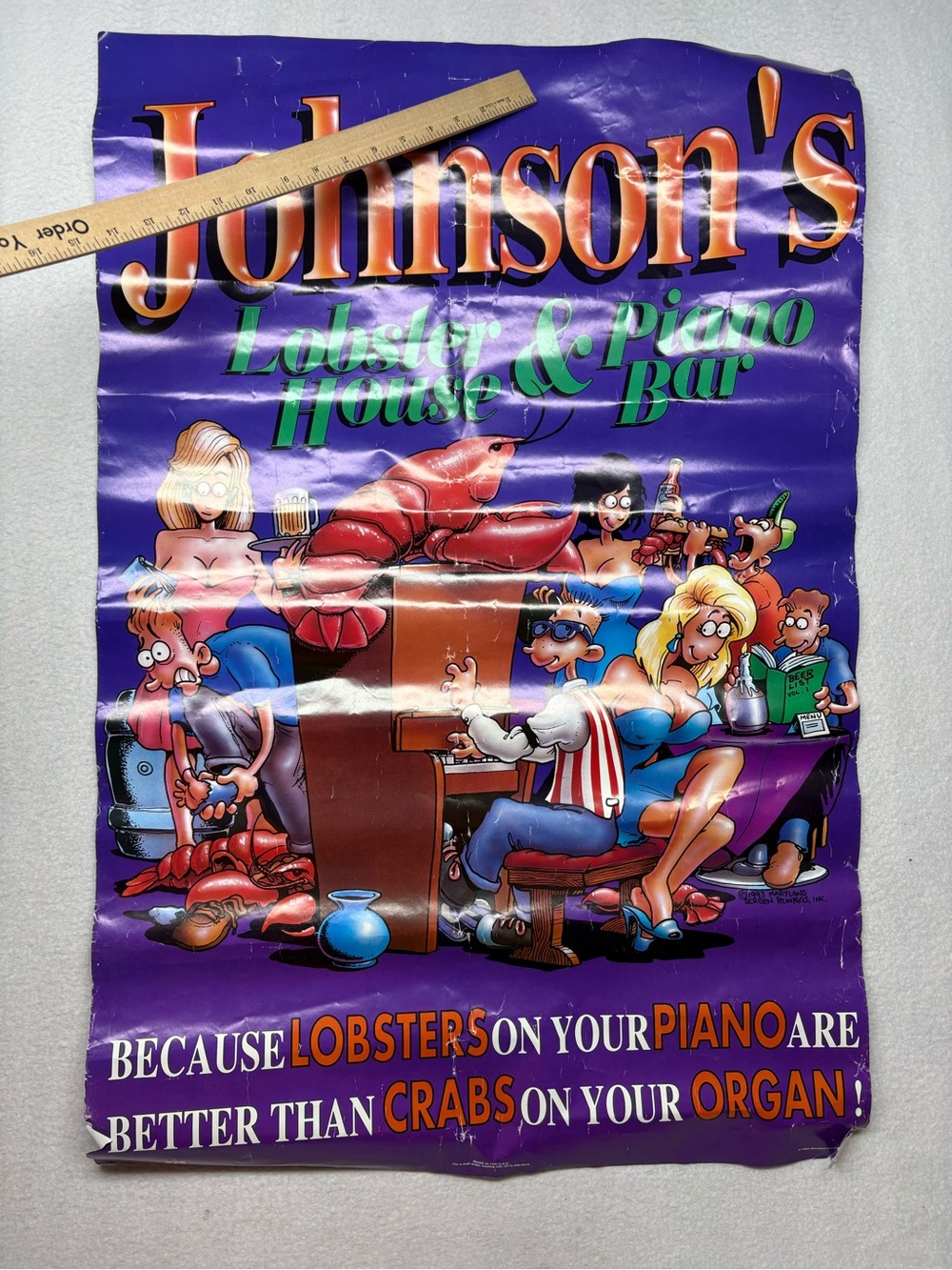 Big Johnson Vintage Poster Lobster House Piano Bar 1993 Crabs Purple